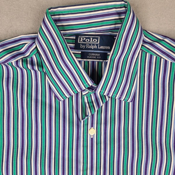 Polo‎ Ralph Lauren Shirt Men's Medium 15 1/2 Striped Curham Classic Fit Button - Picture 2 of 12